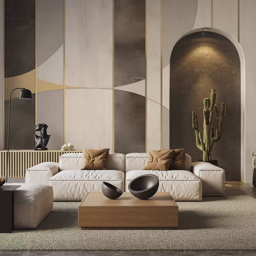 Papier peint photo Panneaux géométriques avec arcs et accents champagne w04616