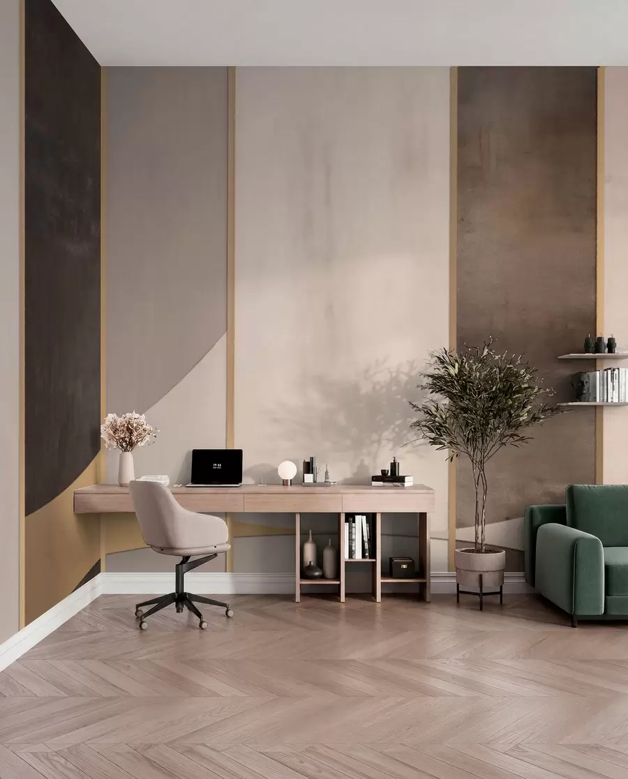 Fotobehang Geometrische panelen met bogen en champagneaccenten w04616