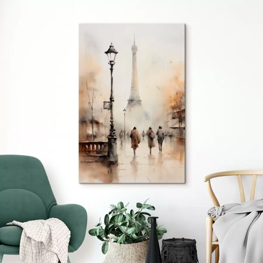  Peintures Une journée pluvieuse d'automne à Paris avec la Tour Eiffel en arrière-plan et des lampadaires vintage s45931