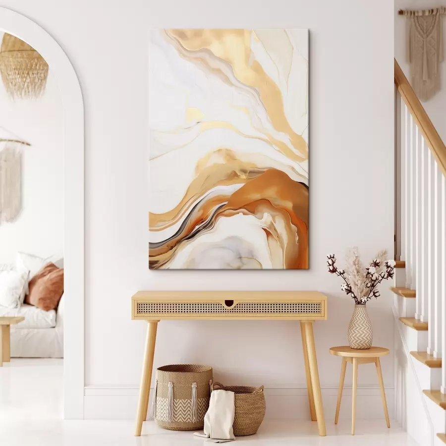  Peintures Imitation de peinture abstraite avec des formes fluides dans des tons de blanc, orange et marron, minimaliste s45938