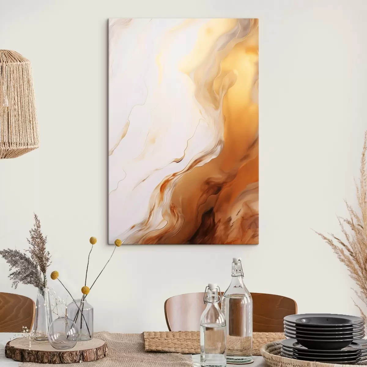  Peintures Imitation de peinture abstraite avec des couleurs blanches et orange, art fluide avec des lignes ondulées, art moderne s45939