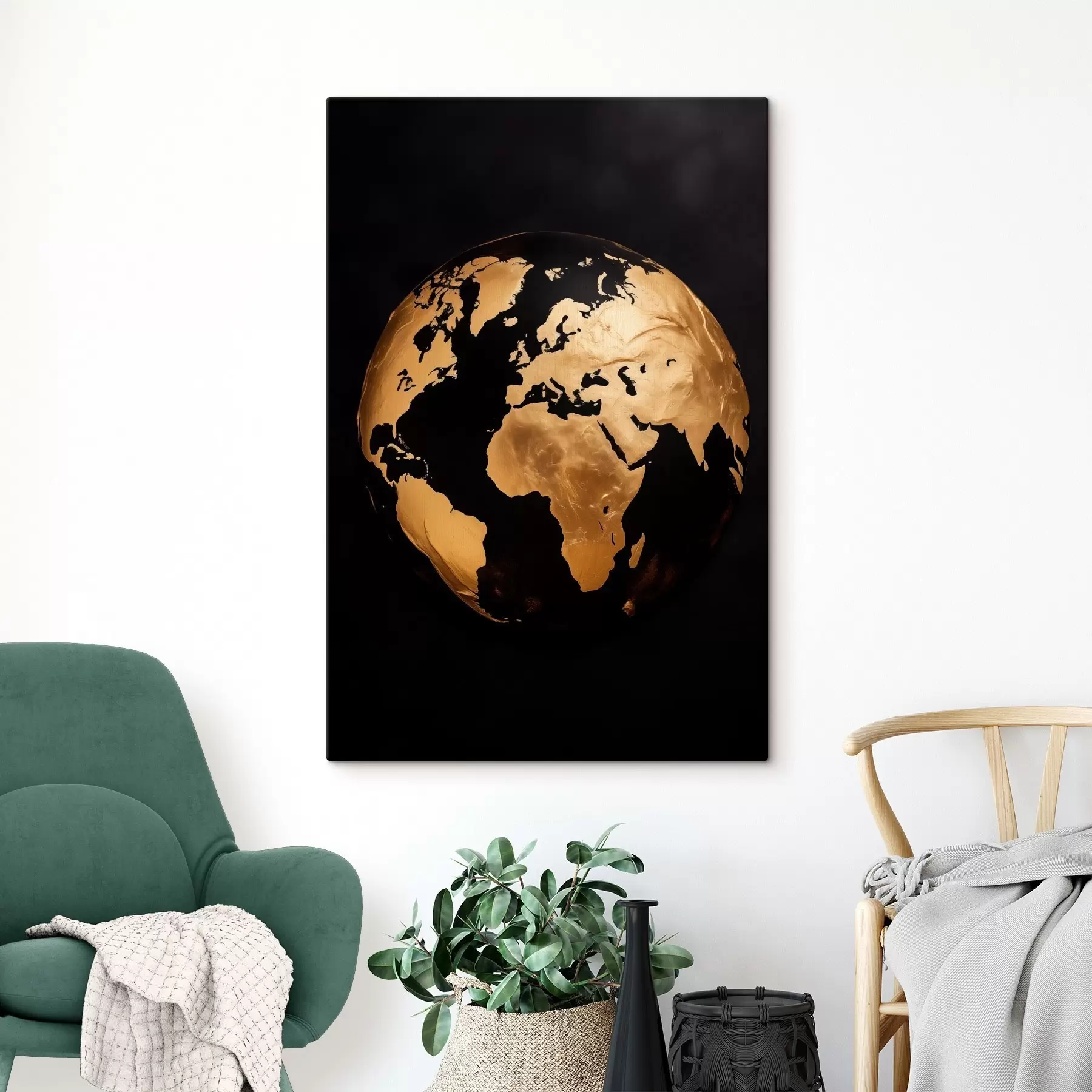  Peintures Globe terrestre abstrait texturé jaune, planète sur fond noir, art minimaliste moderne s45942
