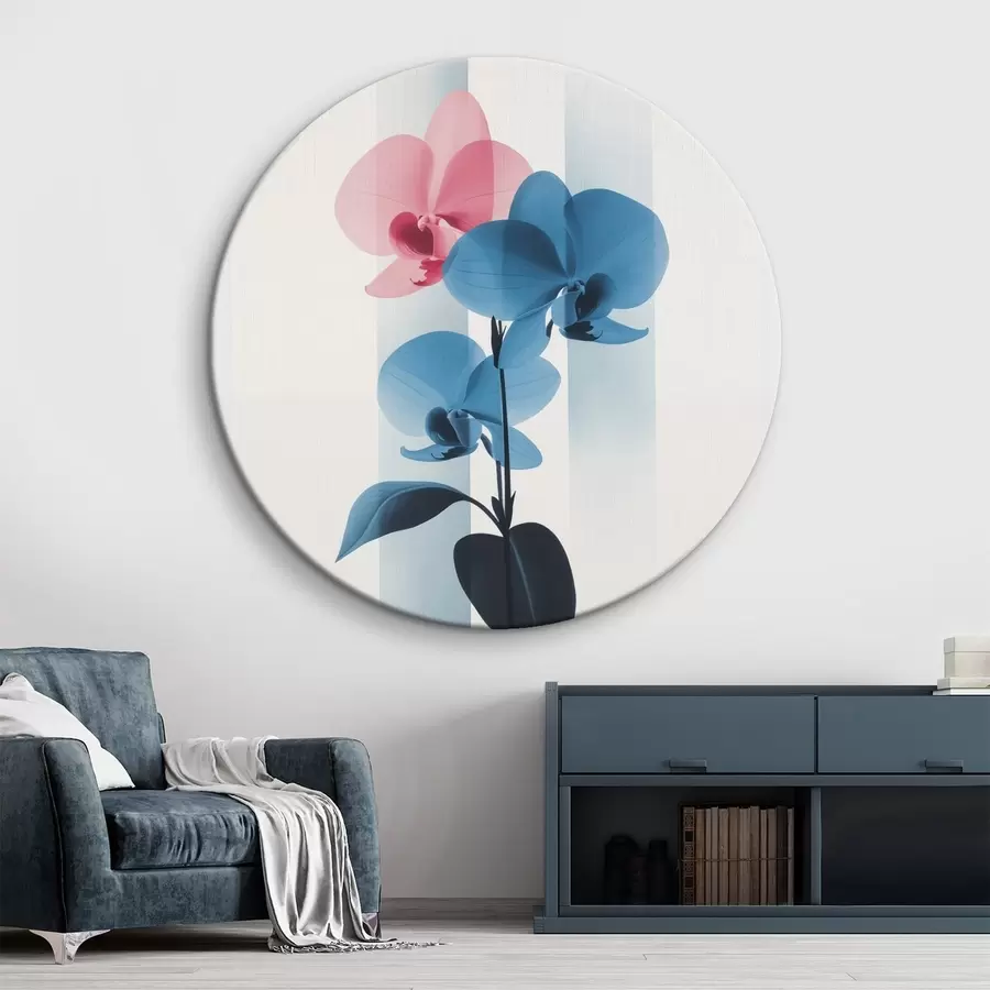  Peintures Orchidées avec feuilles sur fond blanc rayé verticalement r45925