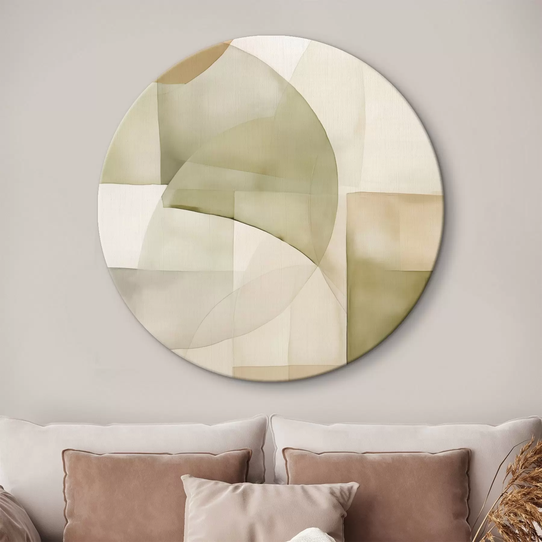  Schilderijen Abstracte geometrische vormen met waterverftextuur in tinten groen, bruin en beige r45929