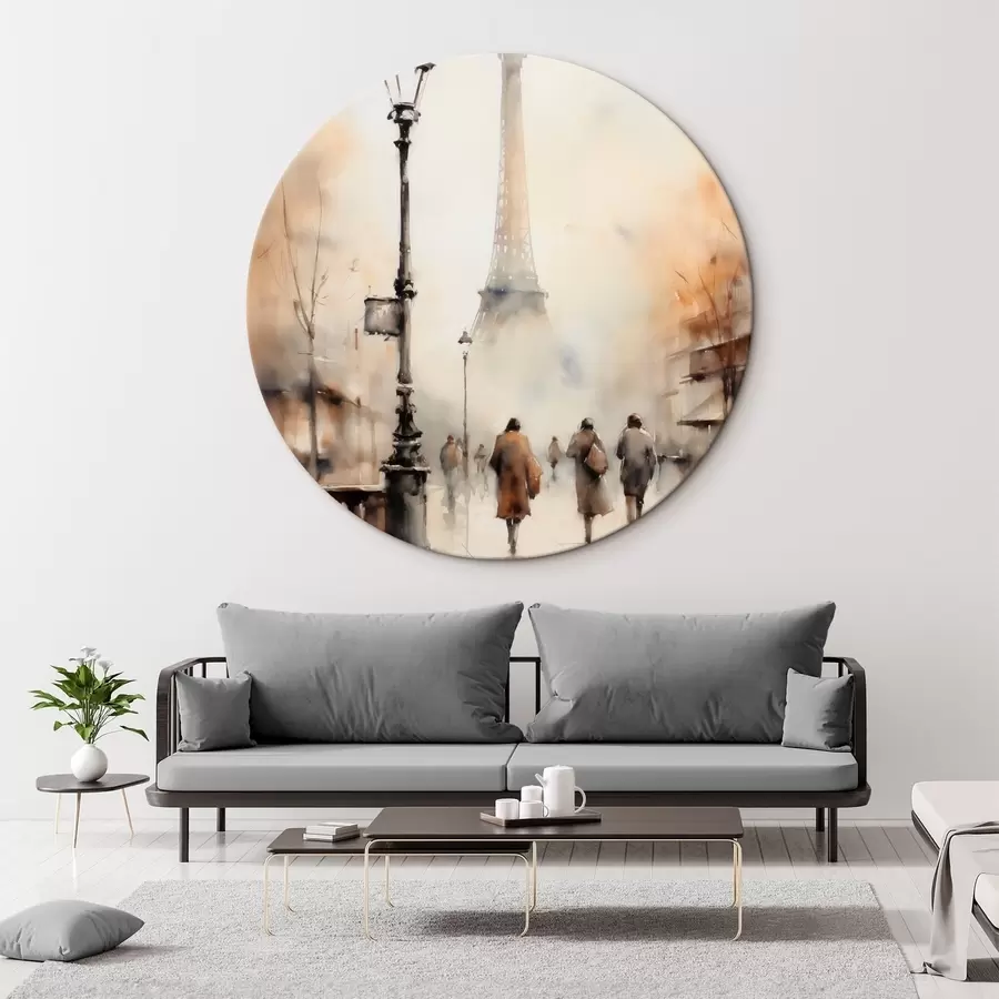  Schilderijen Een regenachtige herfstdag in Parijs met de Eiffeltoren op de achtergrond en vintage straatlantaarns r45931