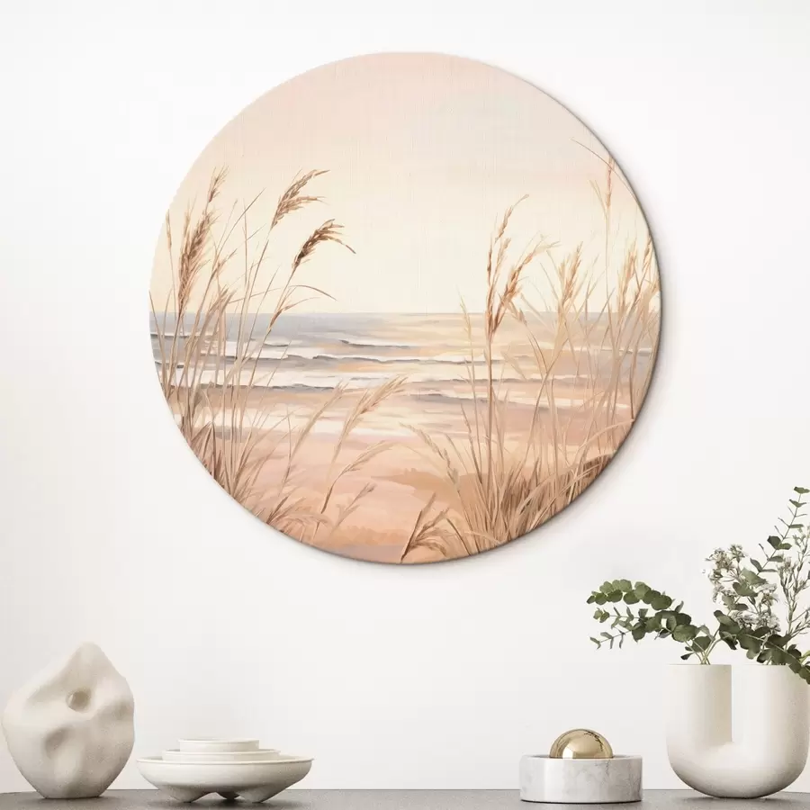  Peintures Herbe de la pampa avec une palette de couleurs orange pastel, un ciel rose pâle, un paysage paisible r45935