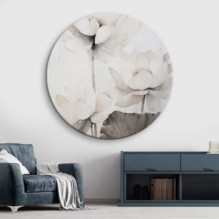  Peintures Fleurs de lotus blanches texturées avec des feuilles foncées, fond clair, design minimaliste r45936