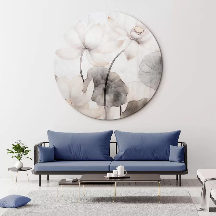  Peintures Fleurs de lotus blanches texturées avec des feuilles foncées, fond clair, design minimaliste r45937