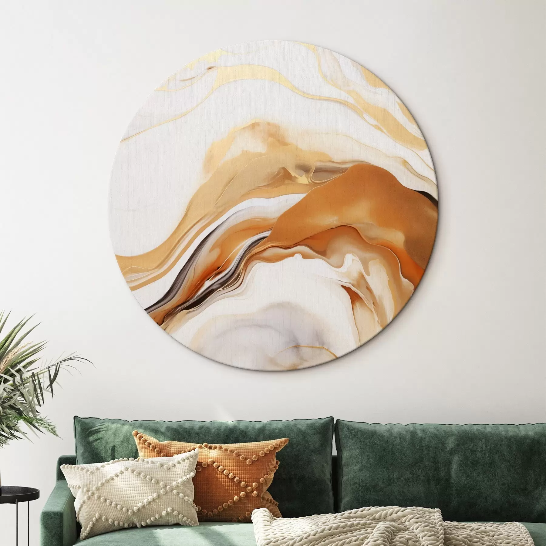  Schilderijen Abstracte schilderkunst imitatie met vloeiende vormen in tinten wit, oranje en bruin, minimalistisch r45938