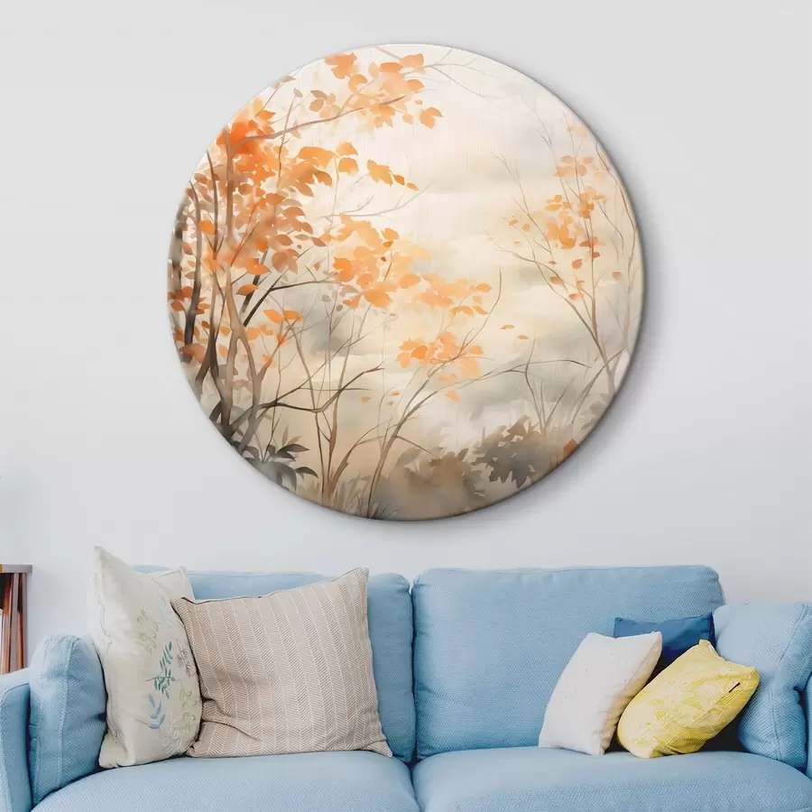  Peintures Arbres d'automne aux feuilles et branches orange, style aquarelle doux, coups de pinceau délicats r45941