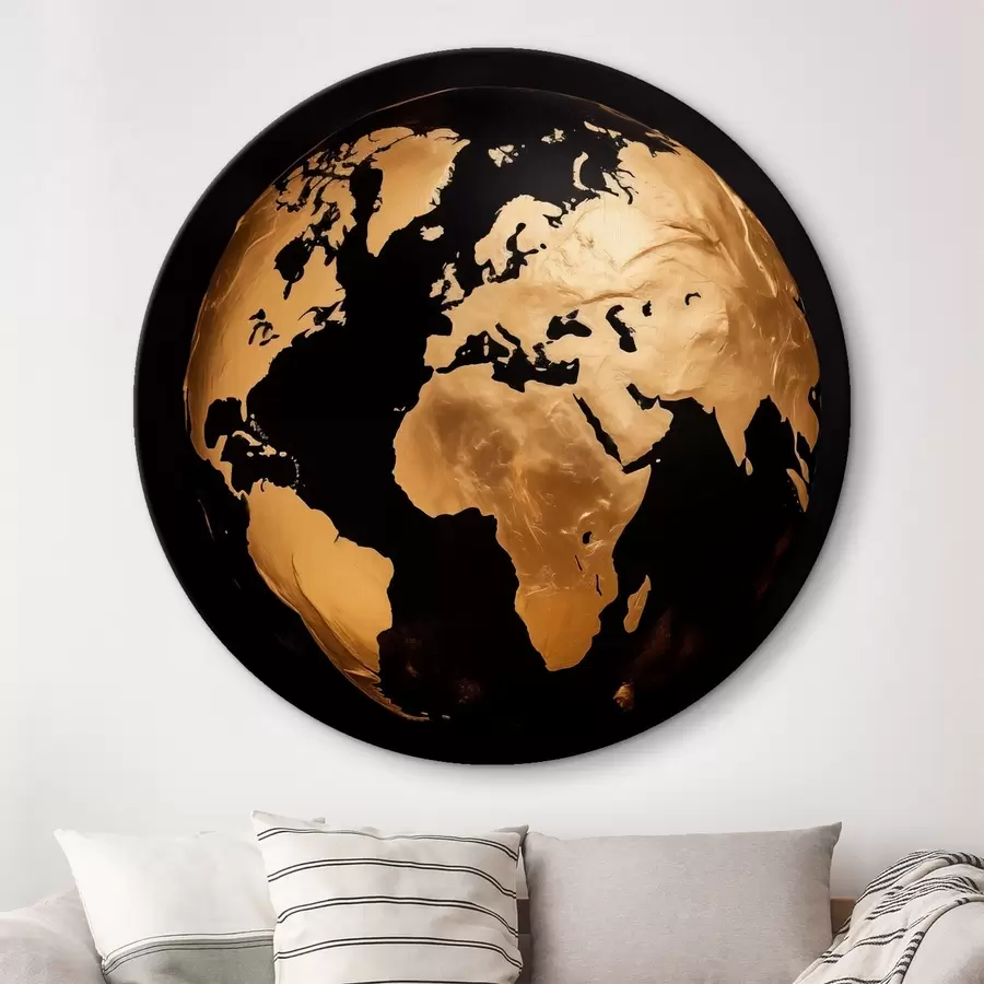  Schilderijen Gele gestructureerde abstracte wereldbol, planeet op een zwarte achtergrond, moderne minimalistische kunst r45942