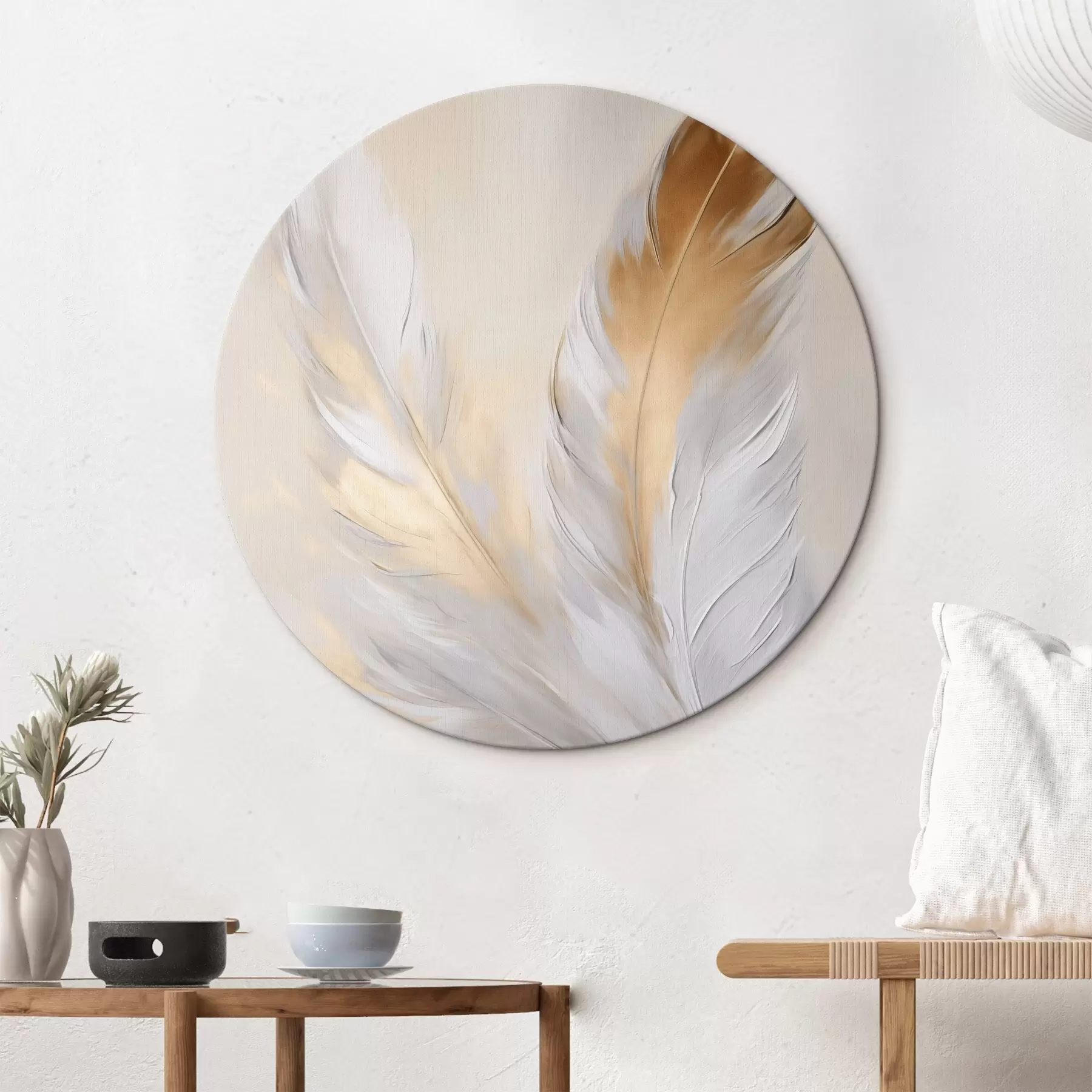  Peintures Plumes rehaussées de touches orange, éclairage tamisé, composition minimaliste texturée, art moderne r45944