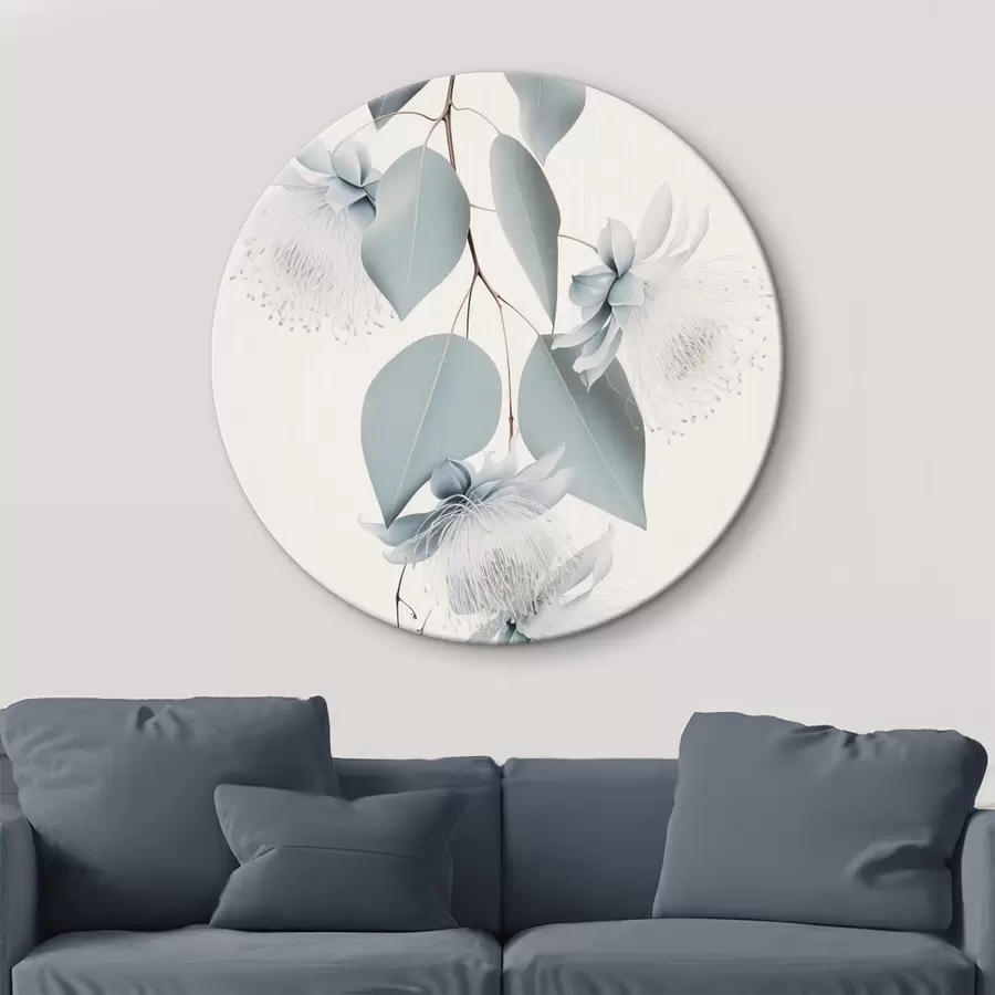  Peintures Branche d'eucalyptus avec des feuilles bleues et des fleurs blanches, fond clair r45947