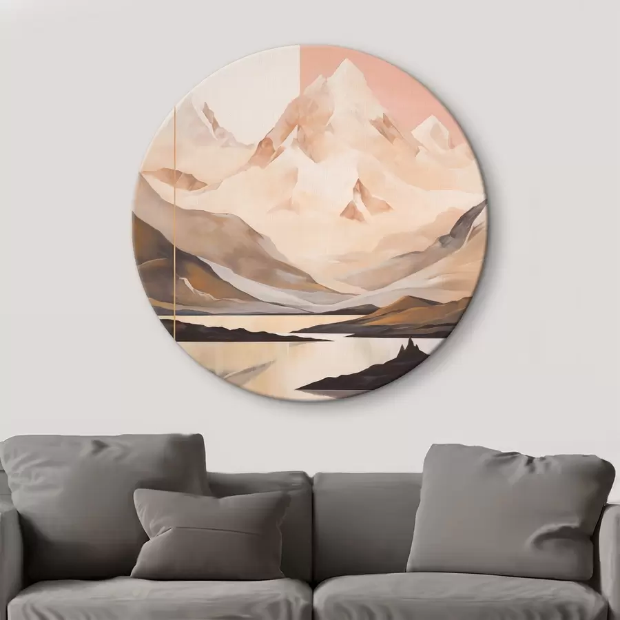  Peintures Paysage abstrait avec des montagnes et un lac, couleurs pastel, style minimaliste r45949