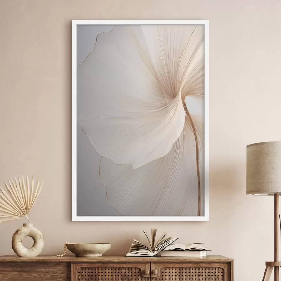 Papier peint photo Fleurs abstraites aux pétales fins et délicats dans des tons de blanc et de beige f45922