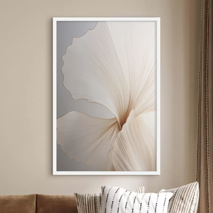 Papier peint photo Fleurs abstraites aux pétales fins et délicats dans des tons de blanc et de beige f45923