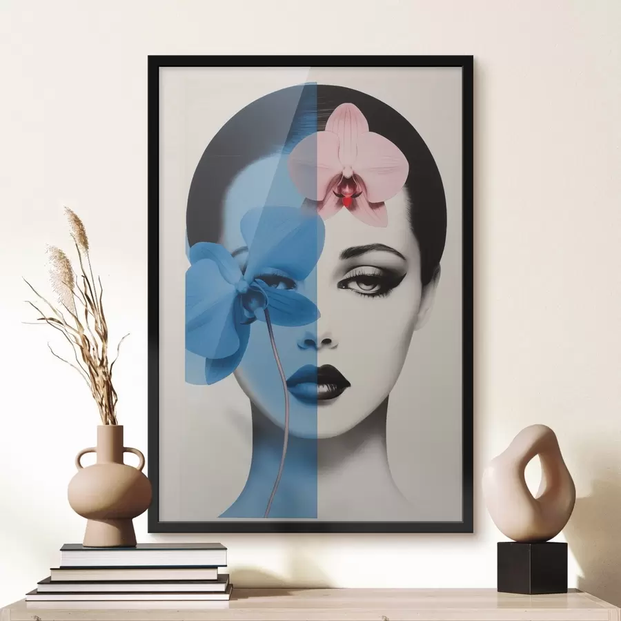 Fotobehang Abstract kunstportret van een vrouw met orchideeën f45924