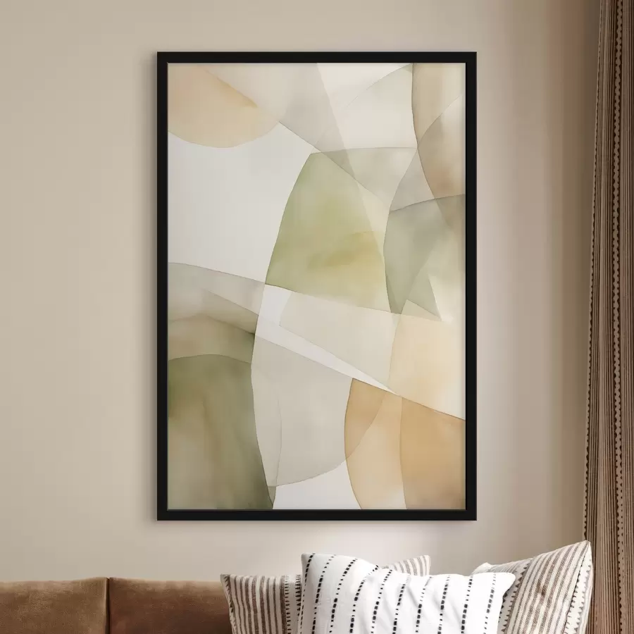 Fotobehang Abstracte geometrische vormen met waterverftextuur in tinten groen, bruin en beige f45928