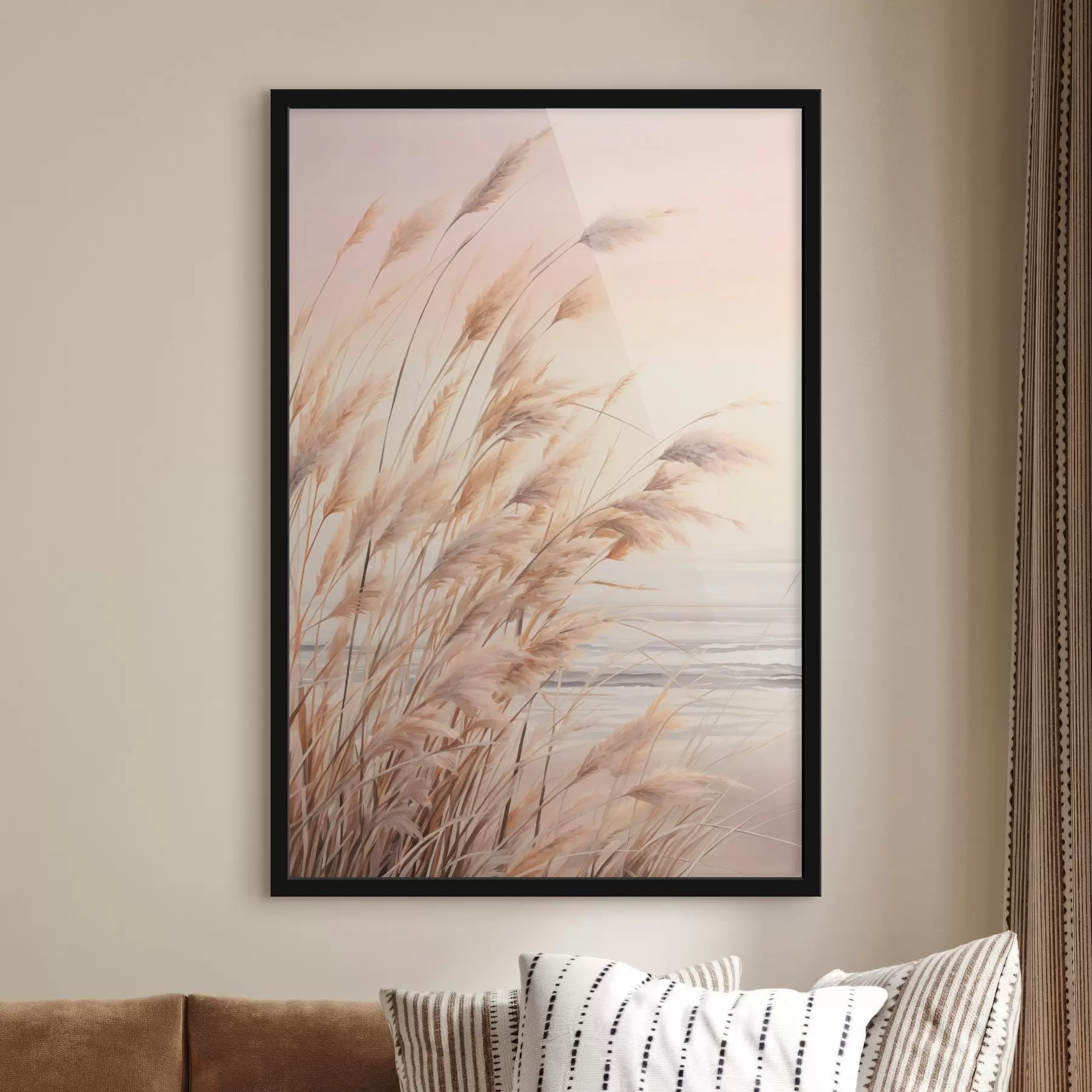 Fotobehang Pampagras met pasteloranje kleurenpalet, lichtroze lucht, een rustig landschap f45934