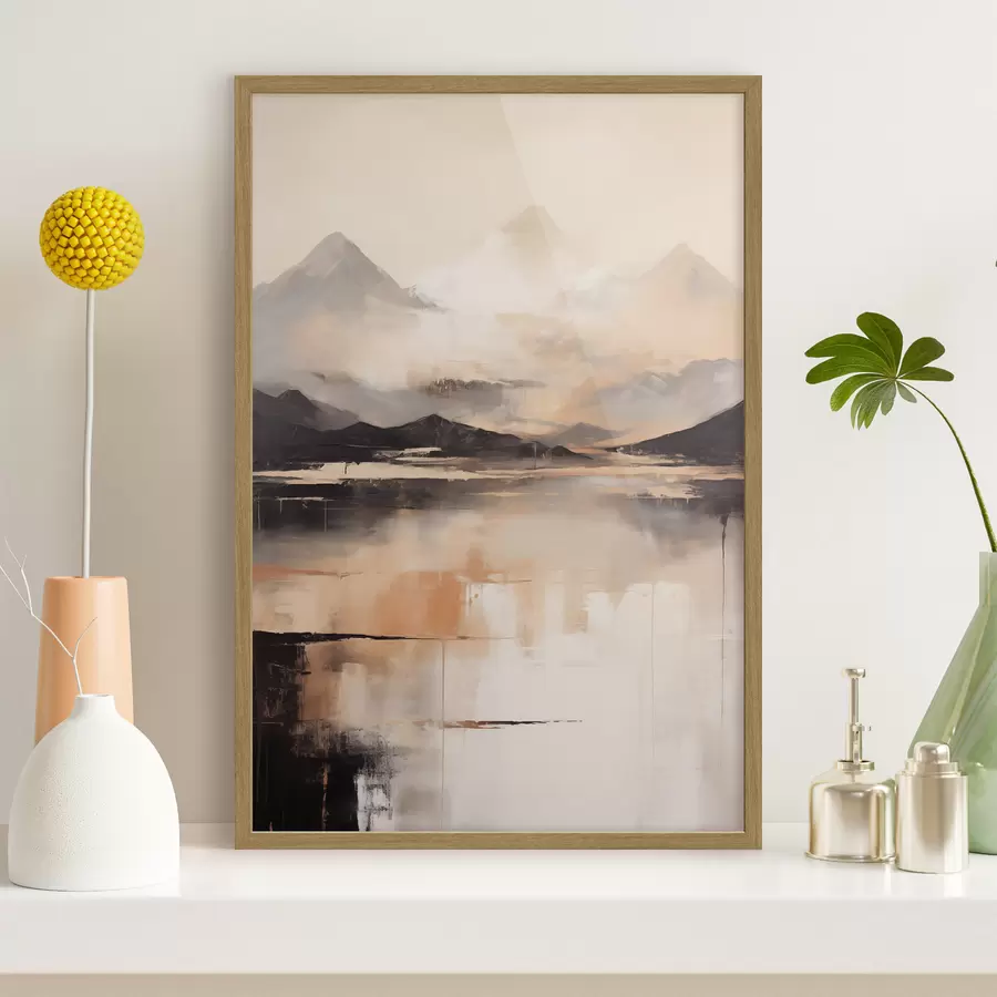 Papier peint photo Une peinture imitant un paysage texturé représentant des montagnes et un lac f45950