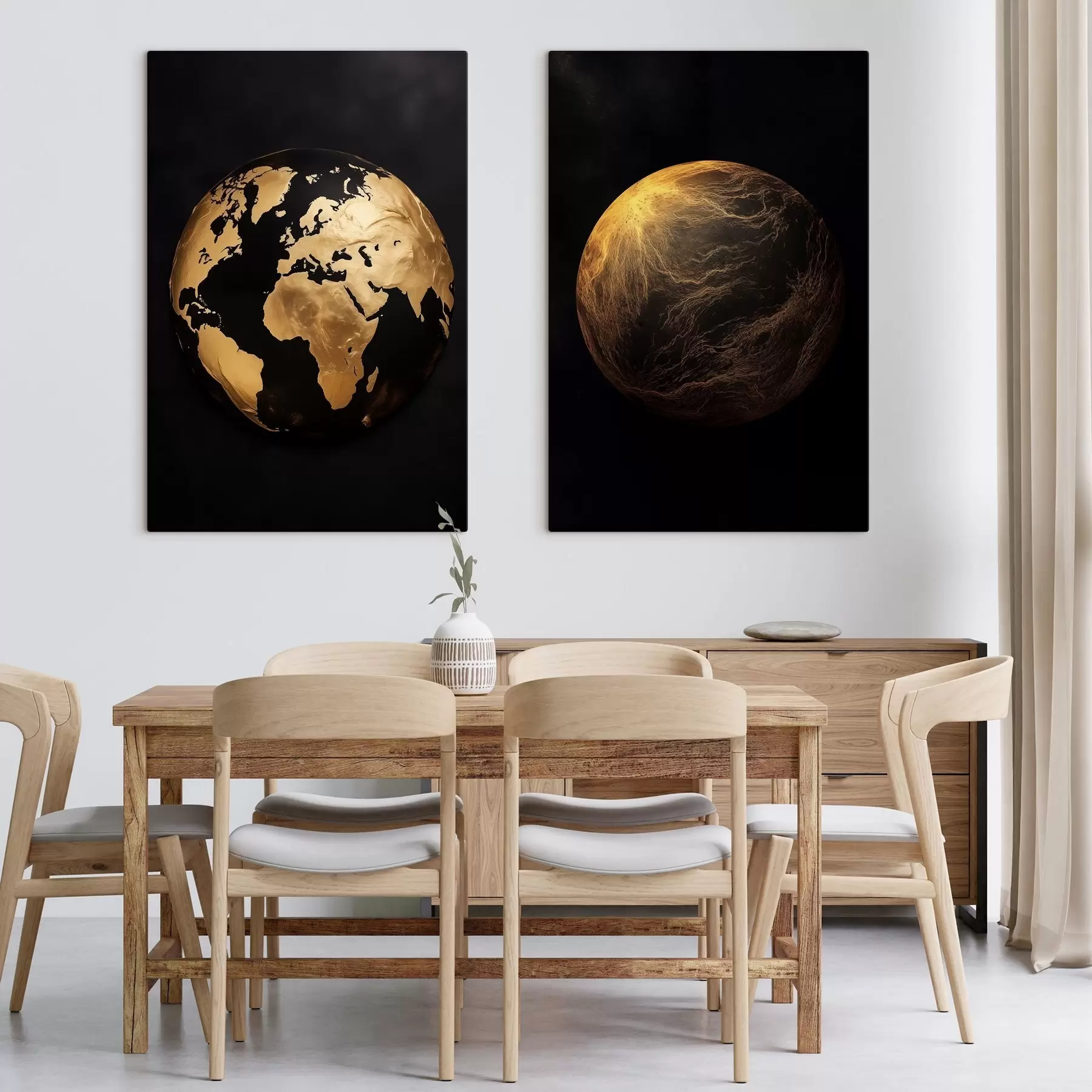 Peintures Globe terrestre et planète abstraits texturés sur fond noir, art minimaliste moderne m00827