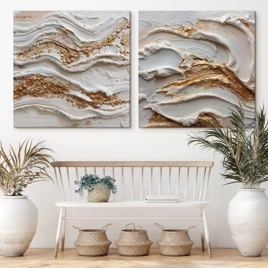  Peintures Abstraction volumétrique avec des traits blancs et jaunes m00742