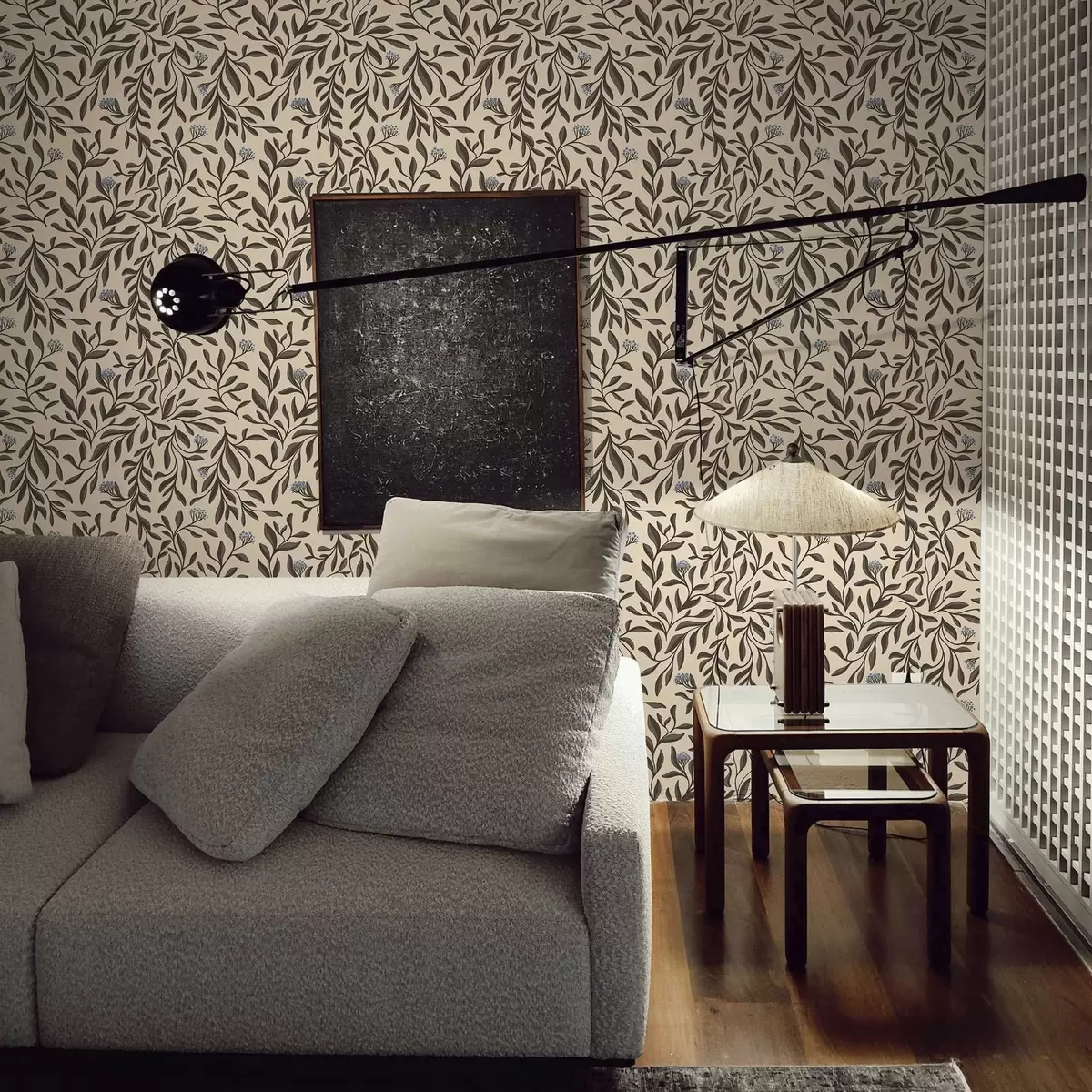 Papier peint Branches de chocolat avec des baies bleues sur un fond chaud a00615