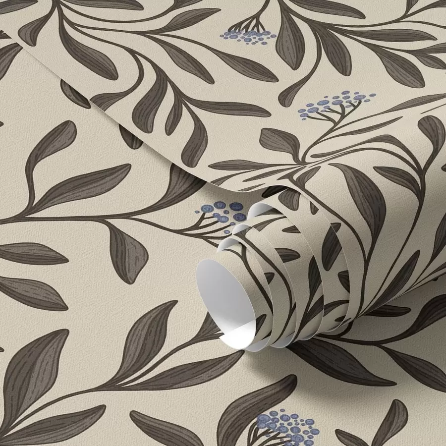 Papier peint photo Branches de chocolat avec des baies bleues sur un fond chaud a00615