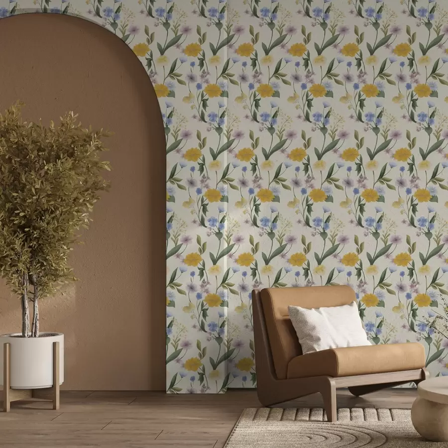 Fotobehang Zachte mix van wilde bloemen in pasteltinten a00624