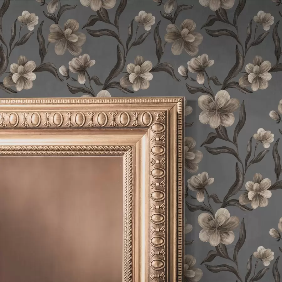 Papier peint photo Fleurs beiges sur fond gris graphite a00626v4