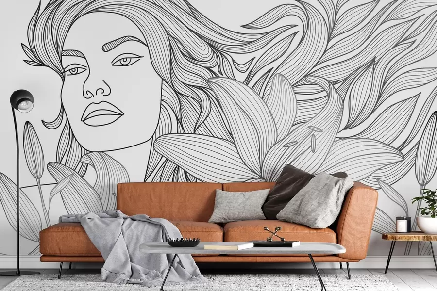 Fotobehang Portret van een meisje in lelies w04689