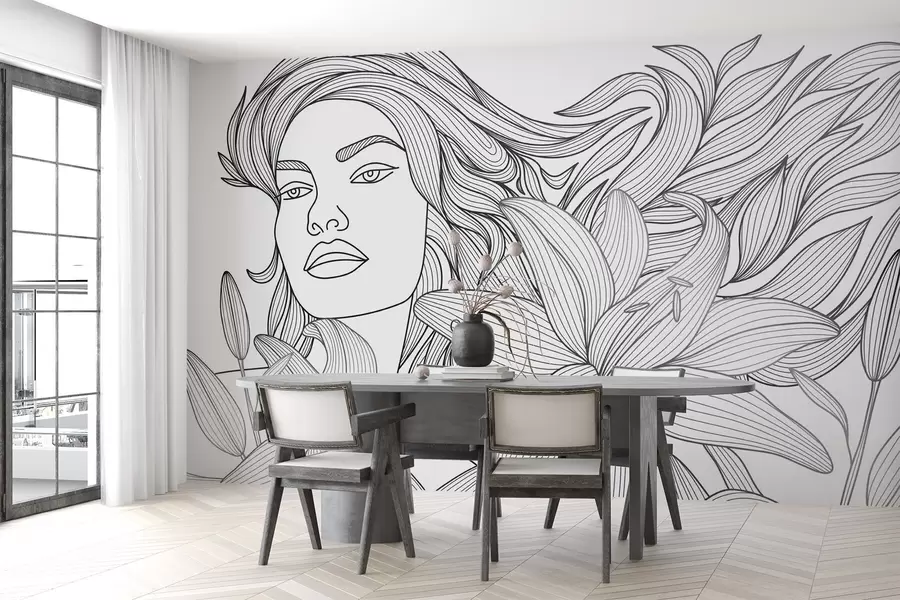 Papier peint photo Portrait d'une jeune fille parmi les lys w04689