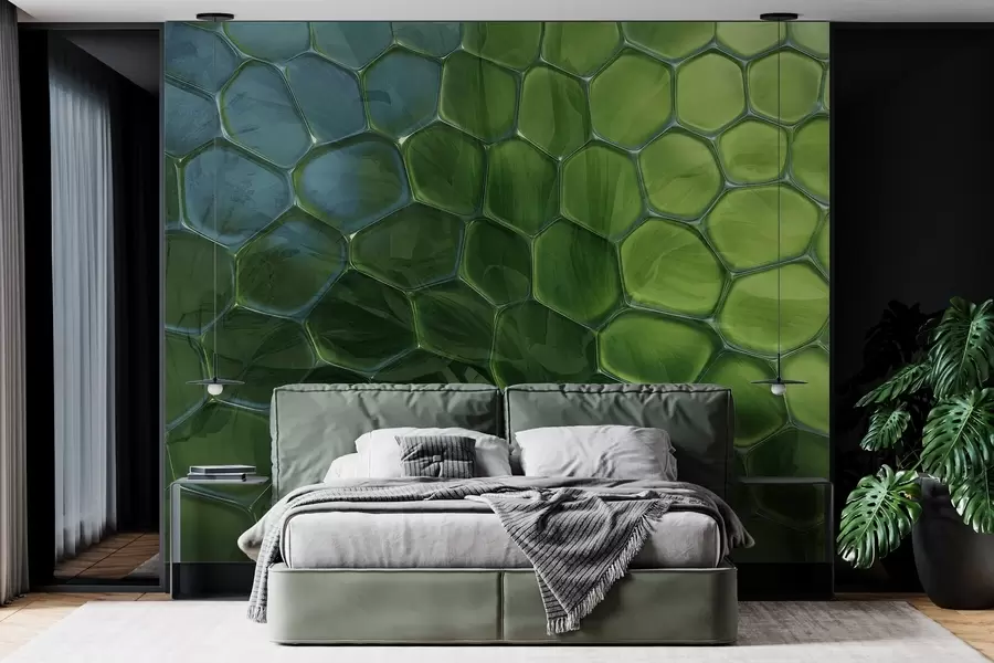 Fotobehang Bladeren door glazen honingraten w04667