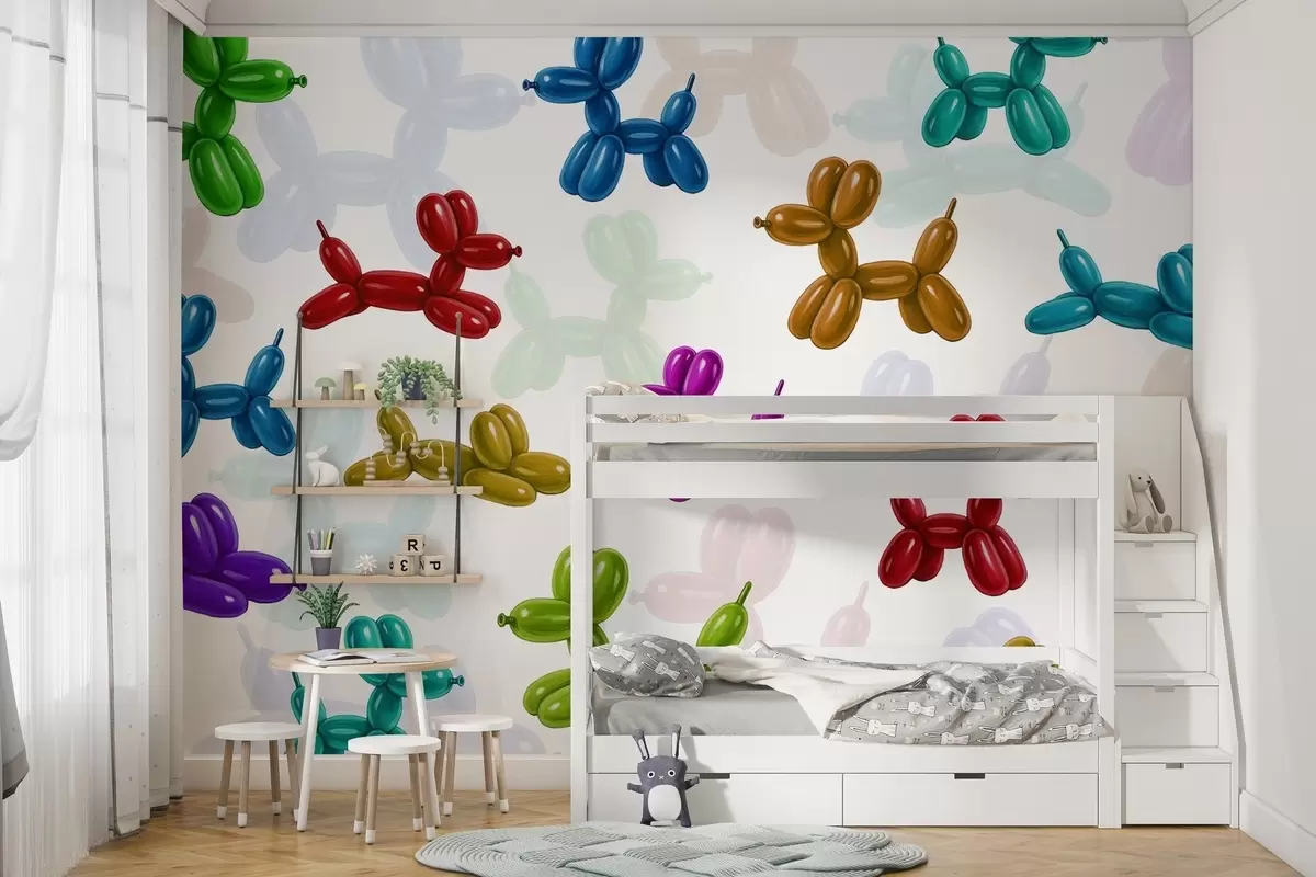 Fotobehang Geschilderde honden gemaakt van ballen w04676