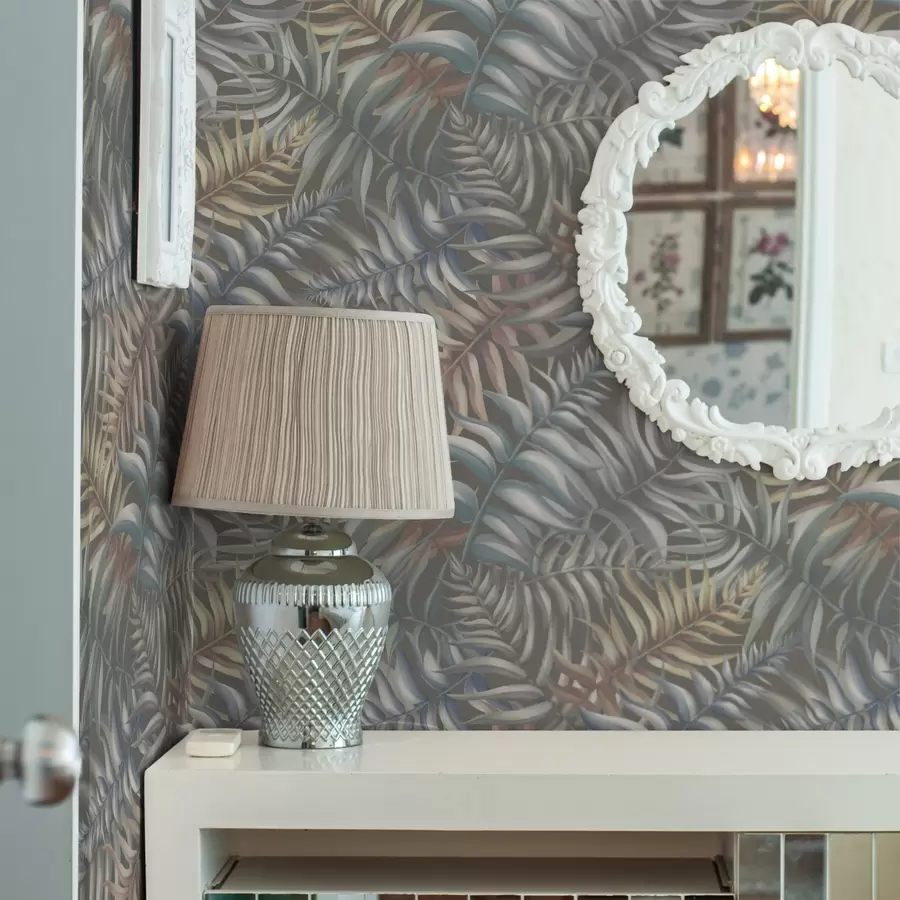 Fotobehang Gelaagde palmbladeren in gedempte tinten a00789