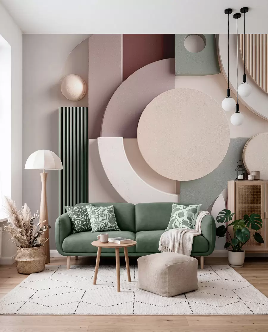 Fotobehang Moderne volumetrische abstractie in zachte tinten w09441