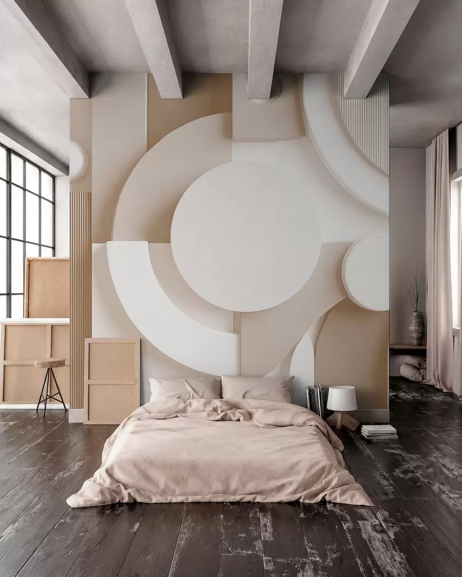 Fotobehang Moderne volumetrische abstractie in beige tinten w09441v1