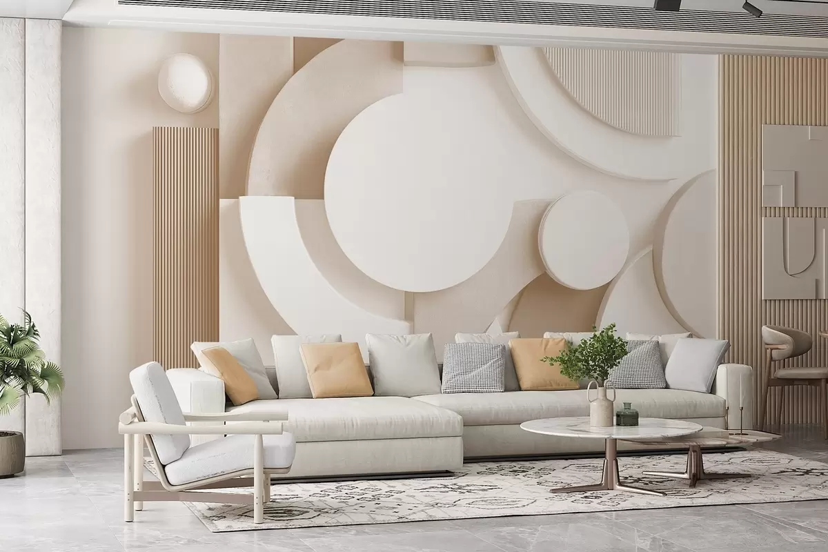 Papier peint photo Abstraction volumétrique moderne dans des tons beiges w09441v1