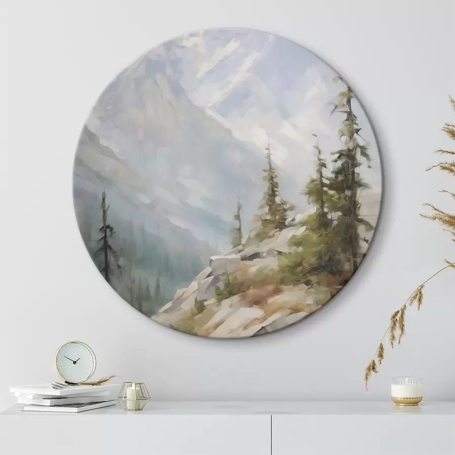  Schilderijen Sparren tegen de achtergrond van bergen r46202