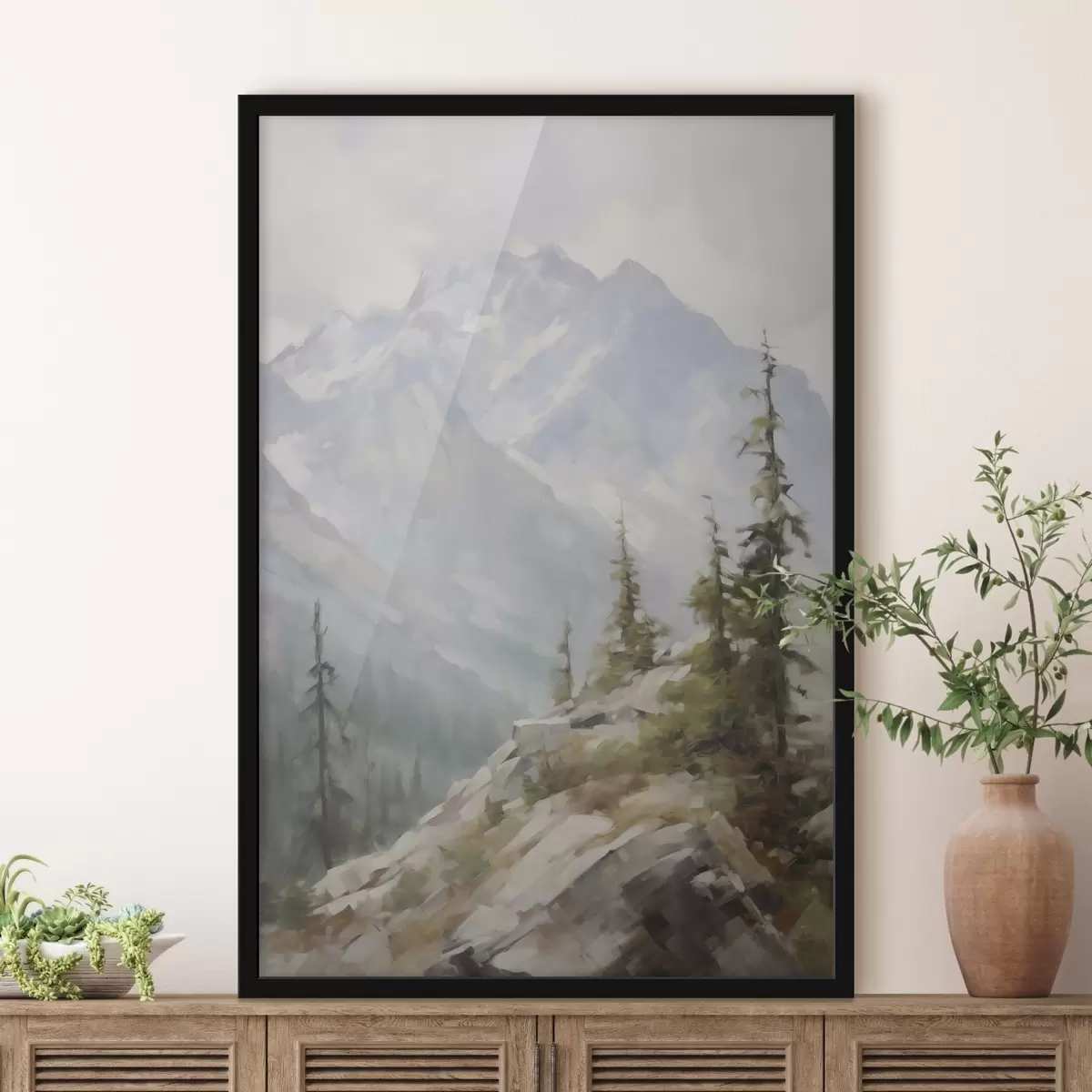 Affiche Des épicéas avec les montagnes en toile de fond f46202