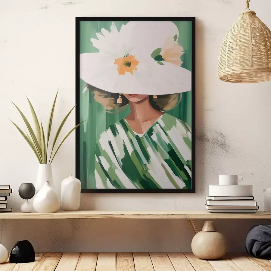 Papier peint photo Femme au chapeau et aux fleurs f46240