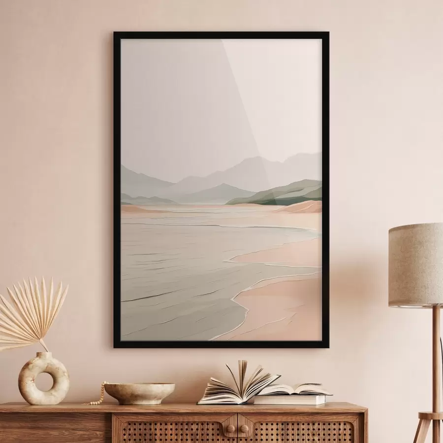Fotobehang Minimalistisch landschap met bergen en kust f46248