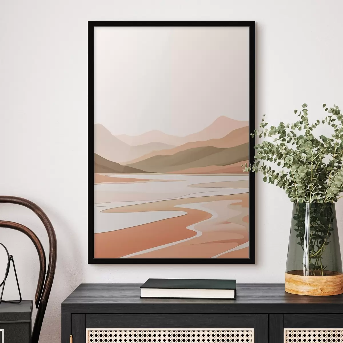 Affiche Paysage abstrait avec montagnes et rivière f46249