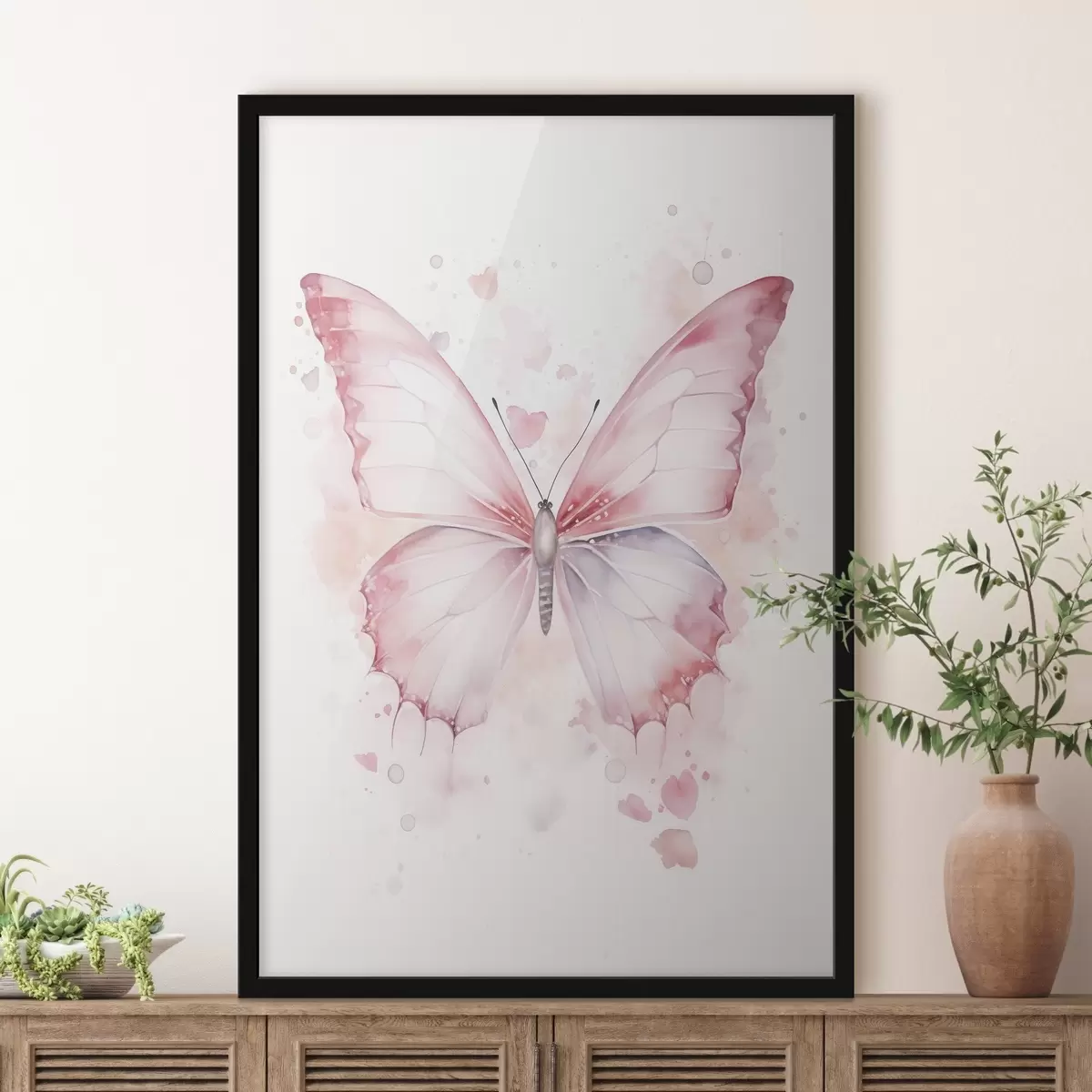 Poster Roze vlinder, aquareltechniek f46073