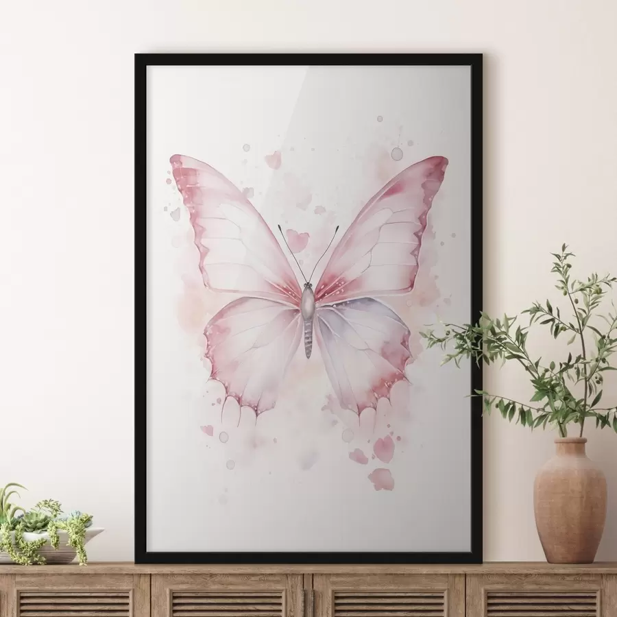 Papier peint photo Papillon rose, technique aquarelle f46073