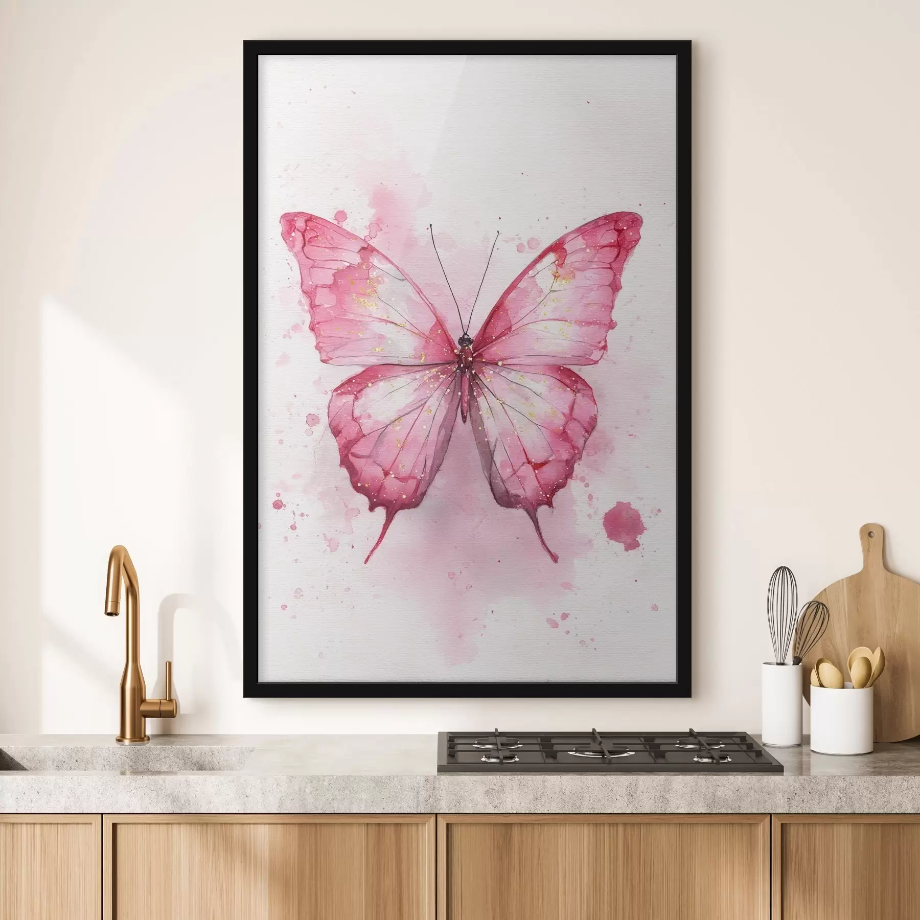 Fotobehang Delicate vlinder op een aquarelachtergrond f46077