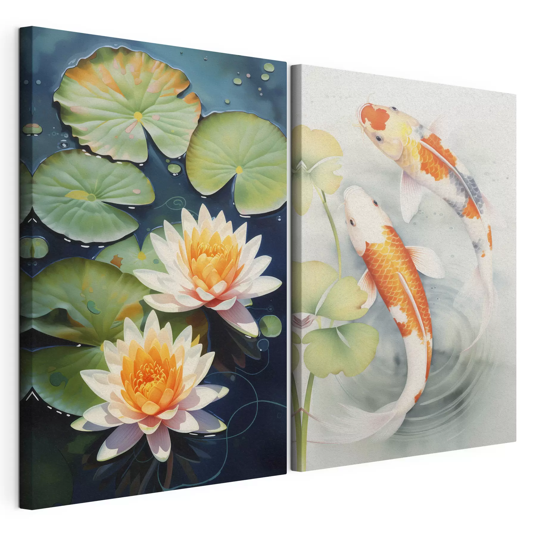  Peintures Poissons dans un étang et fleurs de lotus m00867