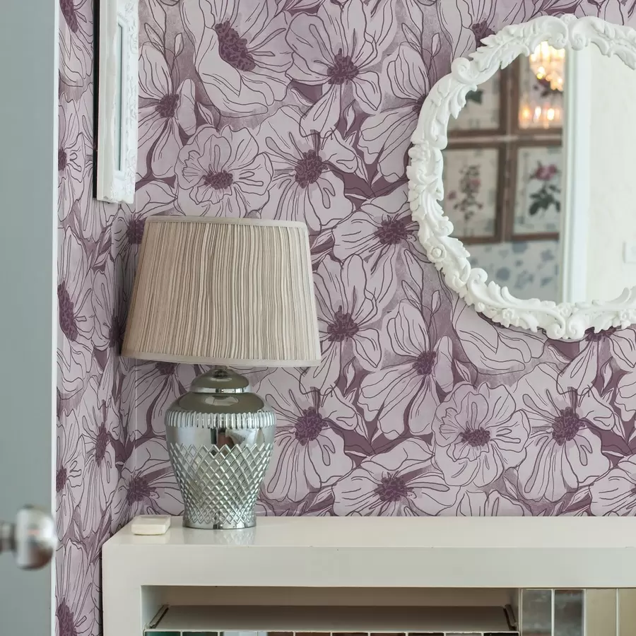 Fotobehang Lineaire bloemen in een koel lila-roze kleurenpalet a00636v1