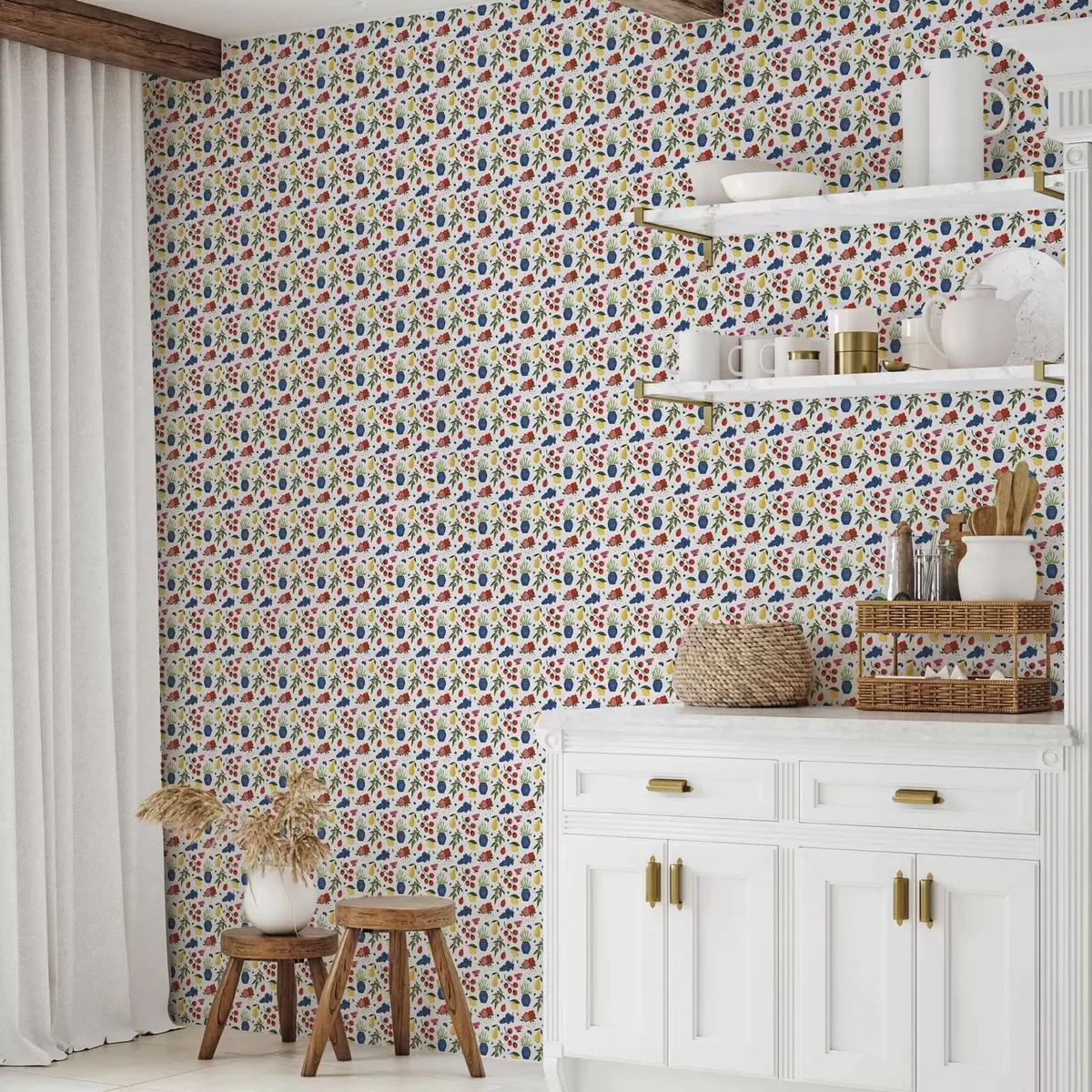 Behang Helder fruit-botanisch patroon op een witte achtergrond a00637v1