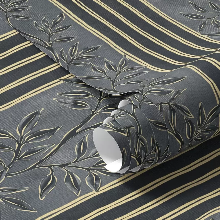 Fotobehang Verticale strepen met botanische patronen in donkere tinten a00648